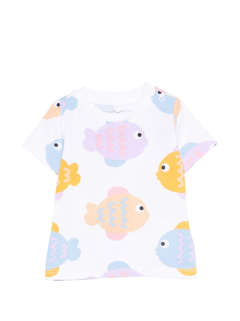 T-shirt per neonati Stella McCartney Kids bianca con stampa grafica pesciolini TY8081 Z3573 100MC STELLA McCARTNEY KIDS