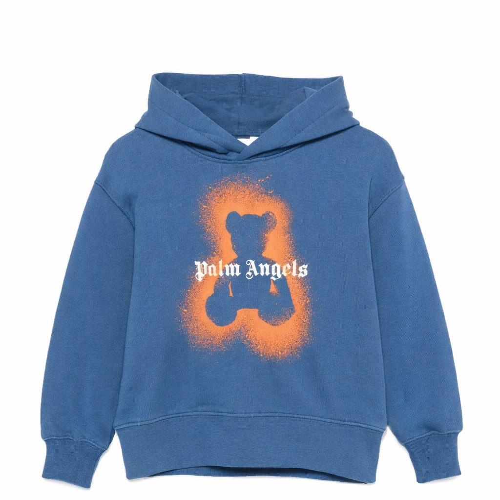 Felpa per bambino Palm Angels blu con cappuccio logo grafico e scritta orso PBBB012S26FLE006 060 PALM ANGELS KIDS