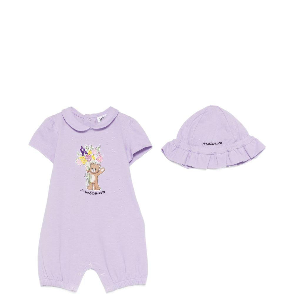 Tutina e cappellino per neonata Moschino Kids lilla con stampa Bear MDY01BLFA06 51683 MOSCHINO KIDS