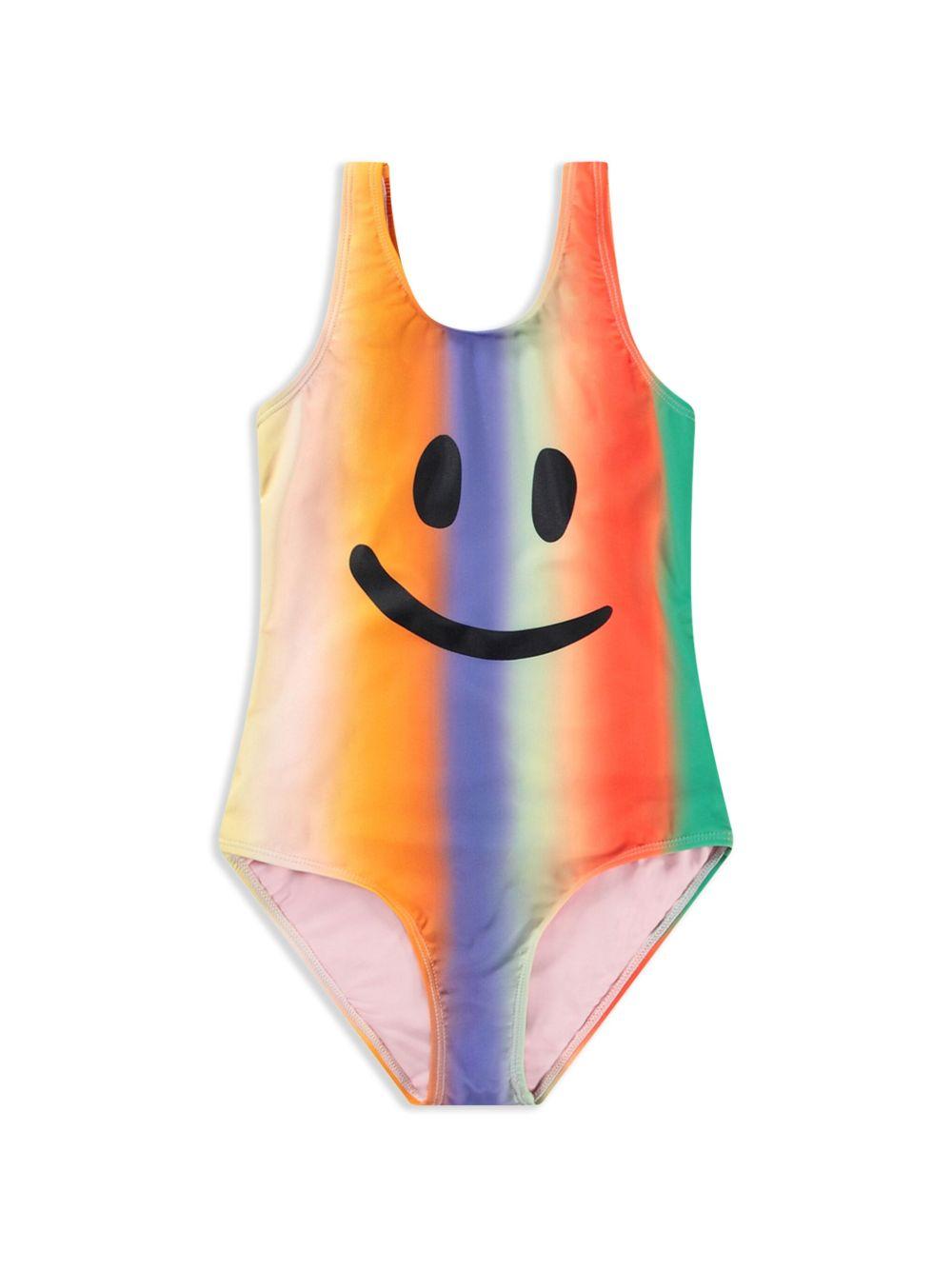 Costume intero per bambina multicolor Nika con design elasticizzato e stampa smiley 8S25P520 3791 MOLO