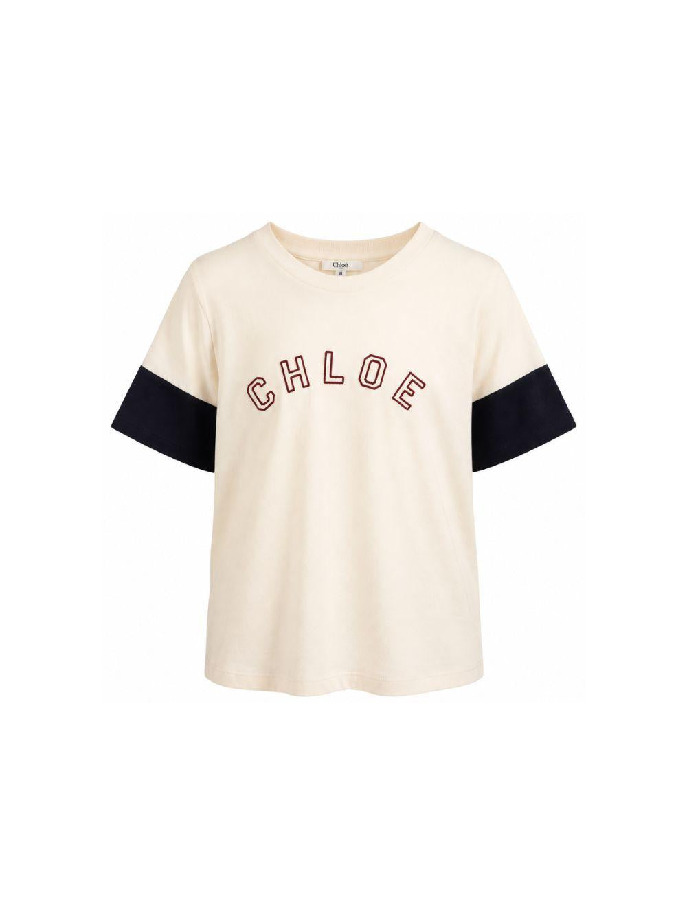 T-shirt per bambina Chloè Kids bianca con maniche a contrasto C21306 148 CHLOE' KIDS