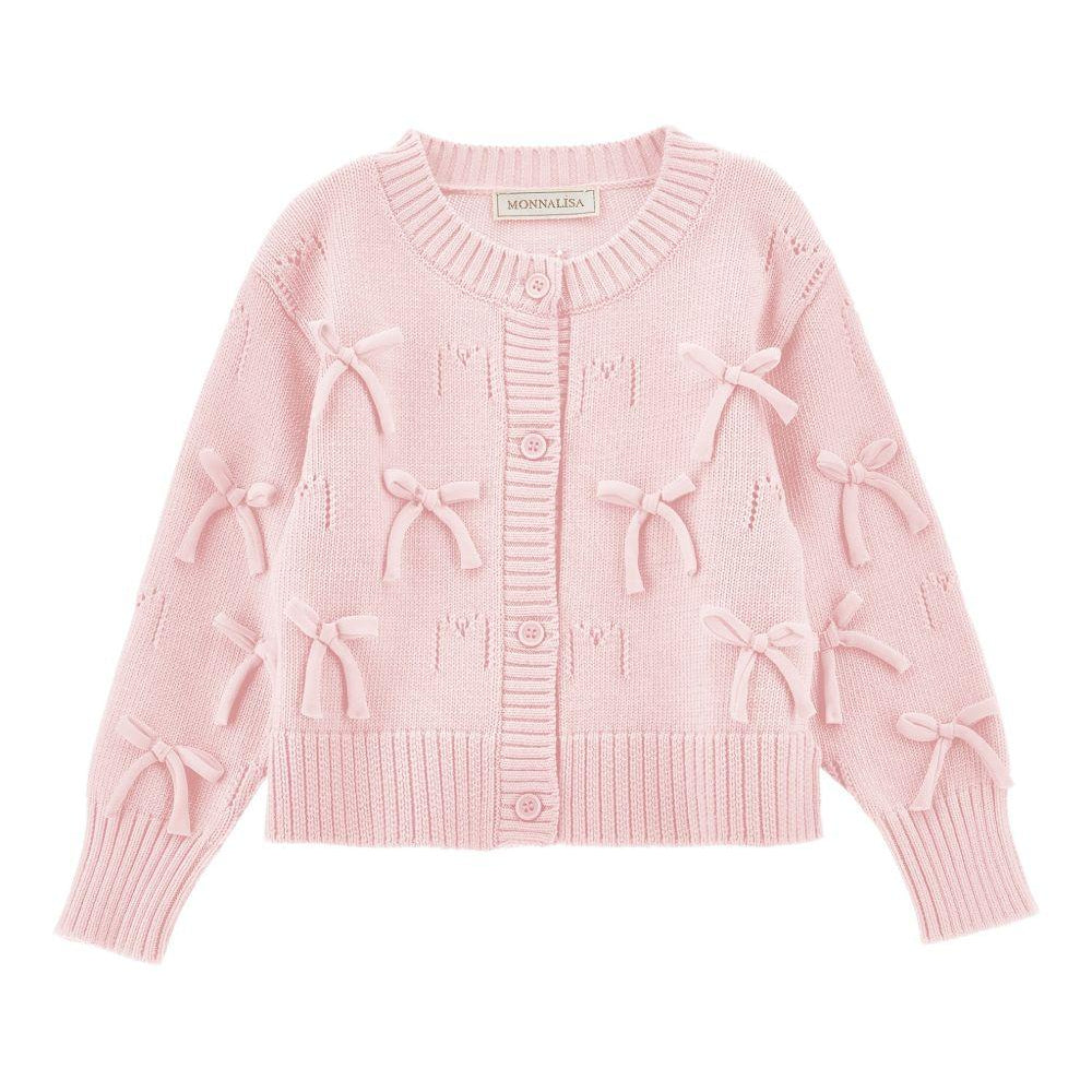 Cardigan per bambina Monnalisa rosa con dettaglio fiocchi 17G801 7029 0091 MONNALISA KIDS