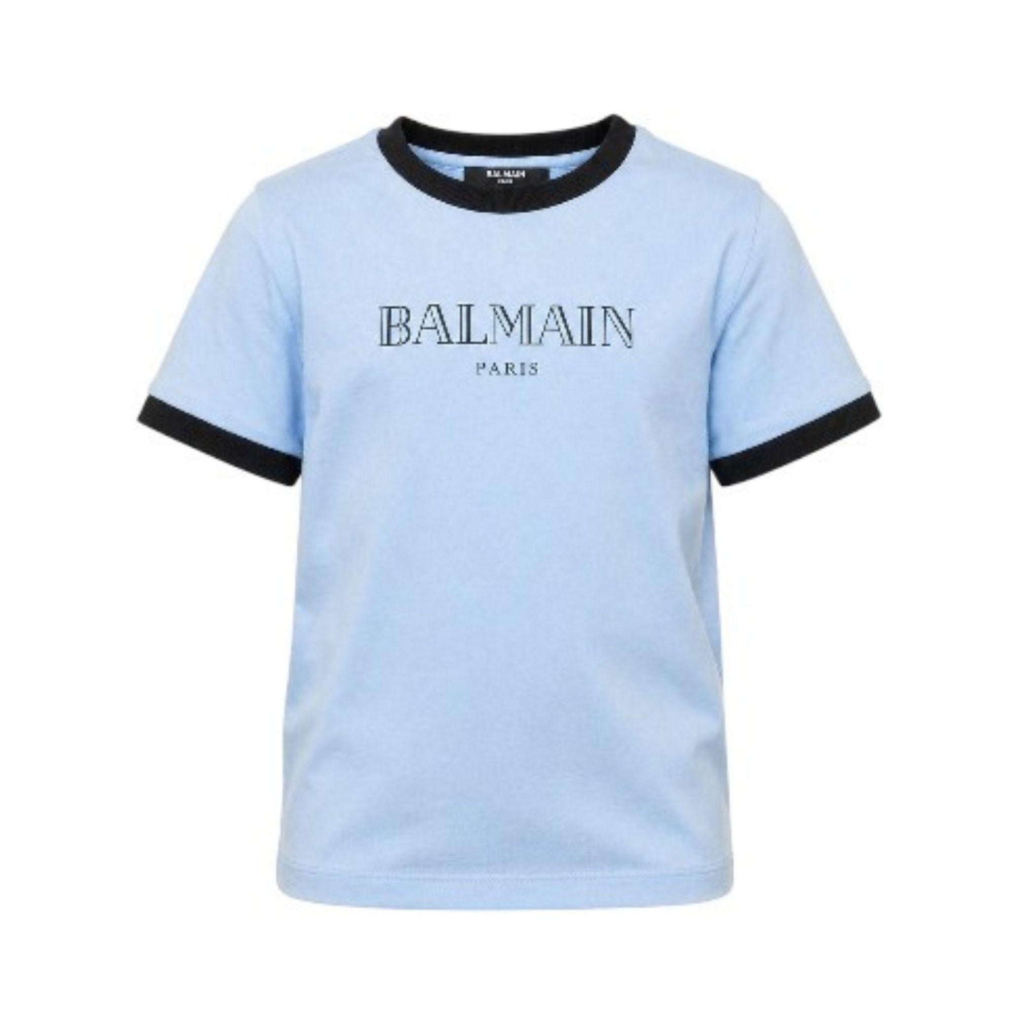 T-shirt per bambino Balmain Kids azzurra con stampa del logo sul davanti BY8P41 Z3672 652NE BALMAIN KIDS