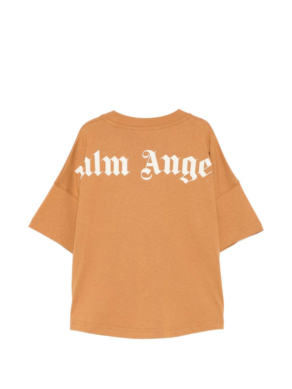 T-shirt per bambino Palm Angels Kids marrone con stampa logo sul girocollo F6PAJBTH012 1531 PALM ANGELS KIDS
