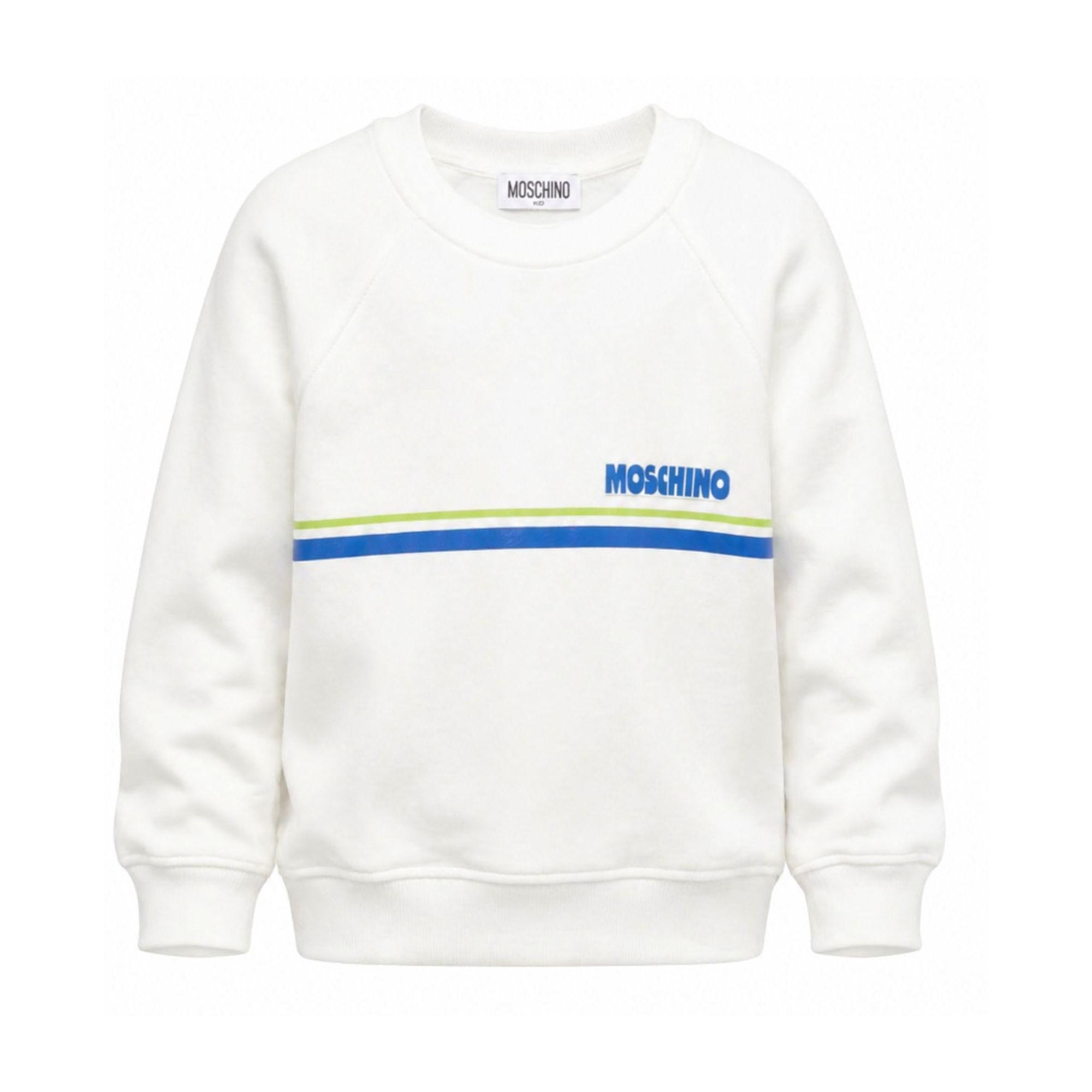 Felpa per bambino Moschino Kids bianca con dettaglio logo HUF09MLCA88 10063 MOSCHINO KIDS