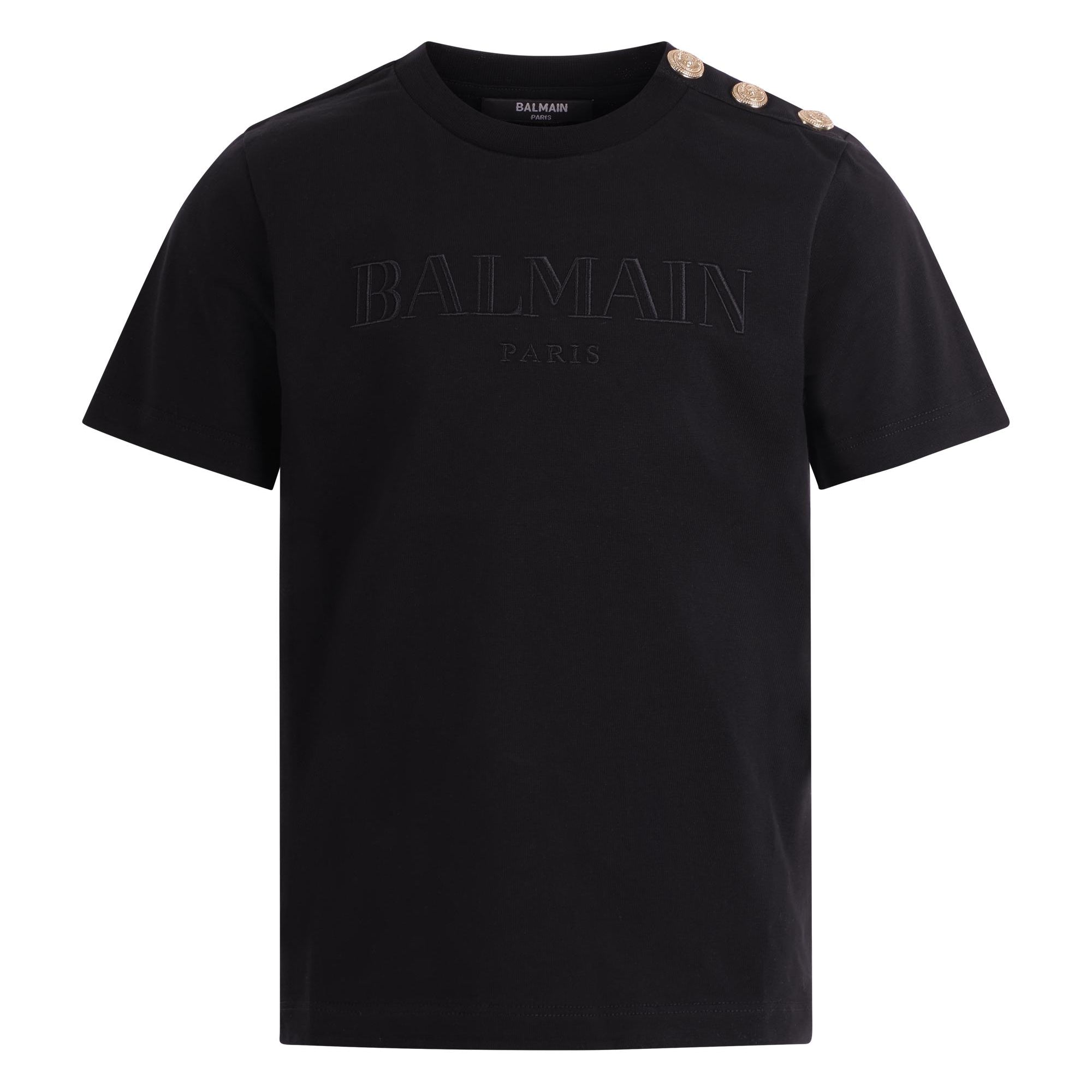 T-shirt per bambino Balmain Kids nera con logo sul davanti BY8Q81 Z3672 930OR BALMAIN KIDS