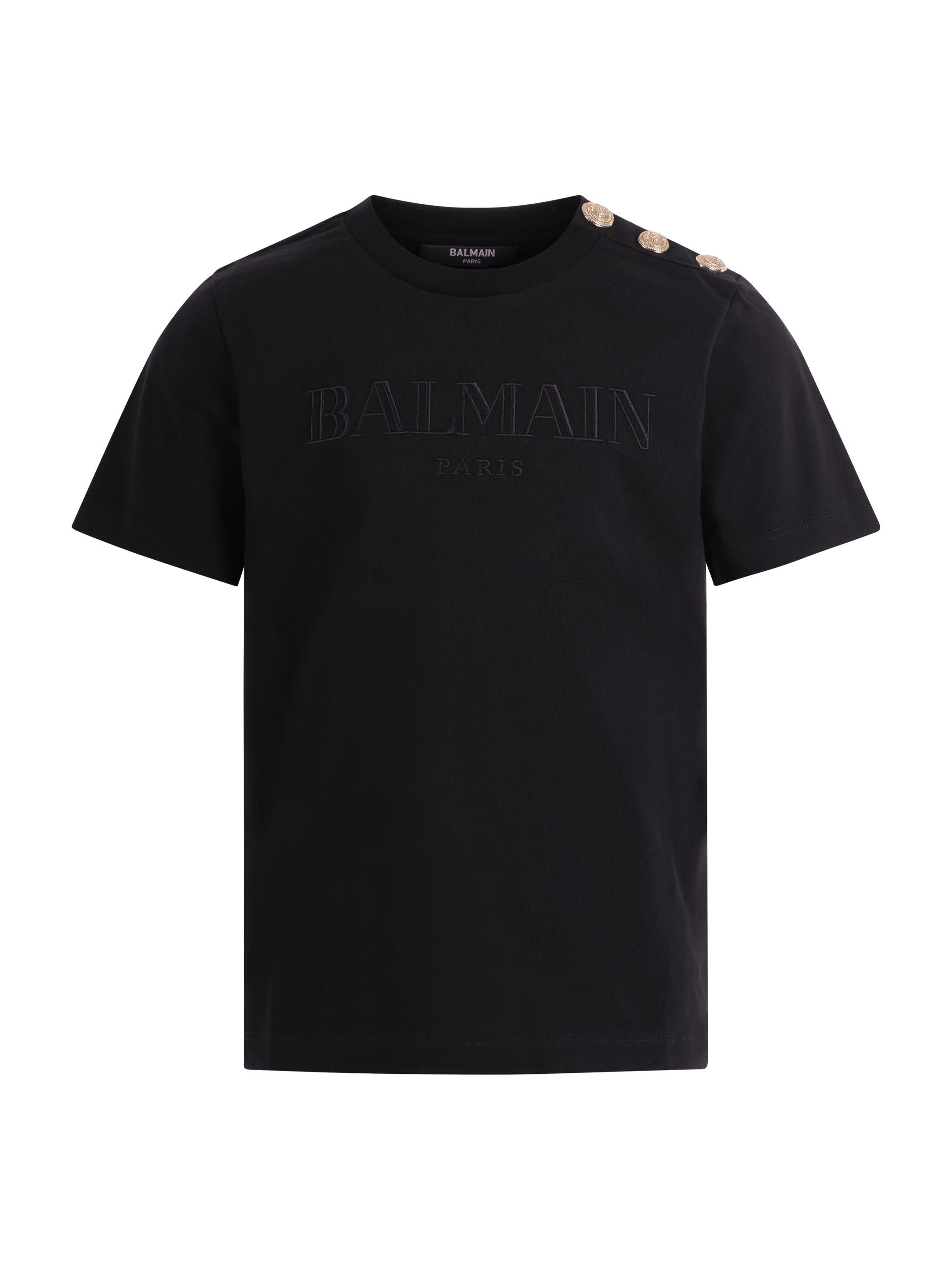 T-shirt per bambino Balmain Kids nera con logo sul davanti BY8Q81 Z3672 930OR BALMAIN KIDS