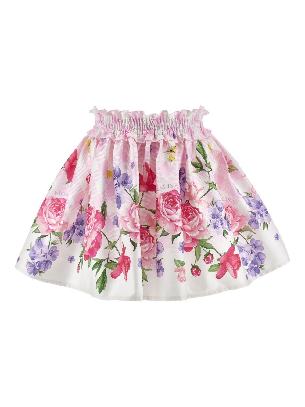 Gonna per bambina Monnalisa rosa con stampa a fiori 11G701 7623 0090 MONNALISA KIDS