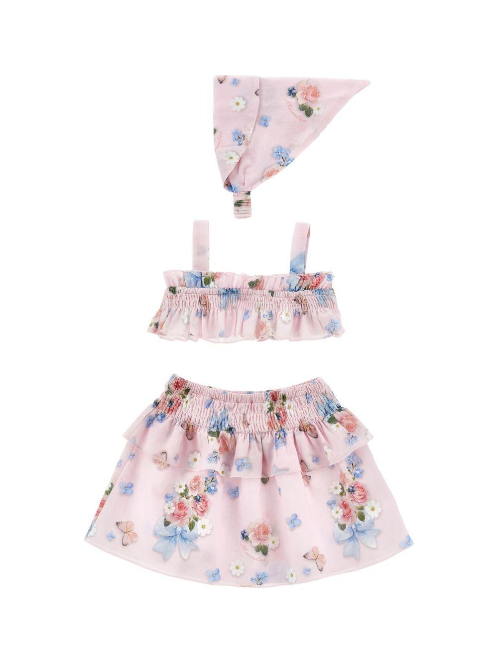 Set top, gonna e fascia per capelli per neonata Monnalisa rosa con motivo a fiori 39G023 7054 0090 MONNALISA KIDS