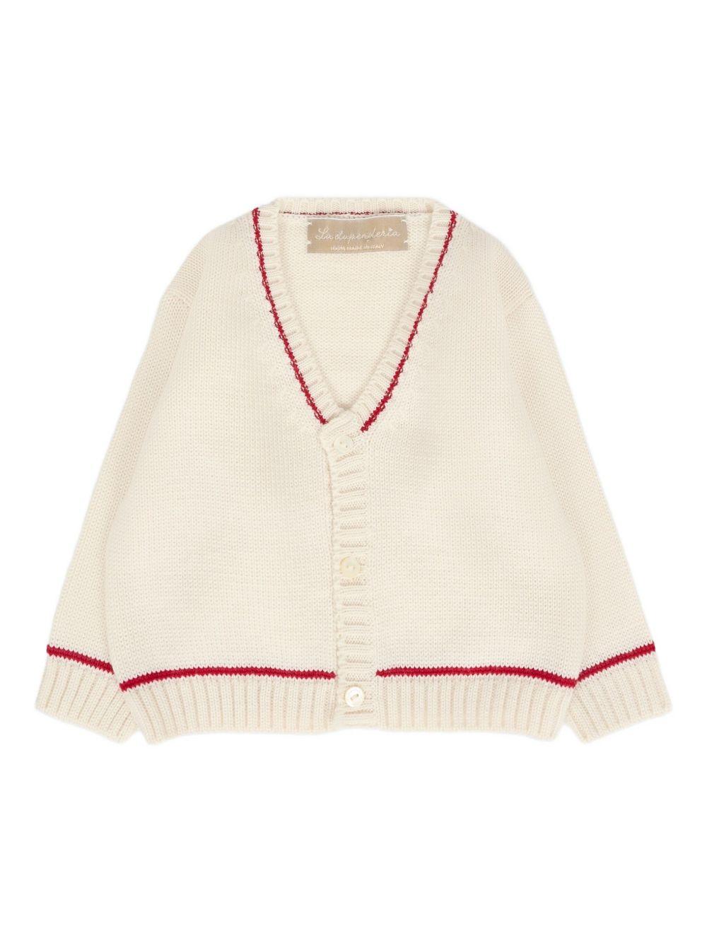 Cardigan per neonato La Stupenderia bianco con scollo a V 1WCCR61 826 LA STUPENDERIA
