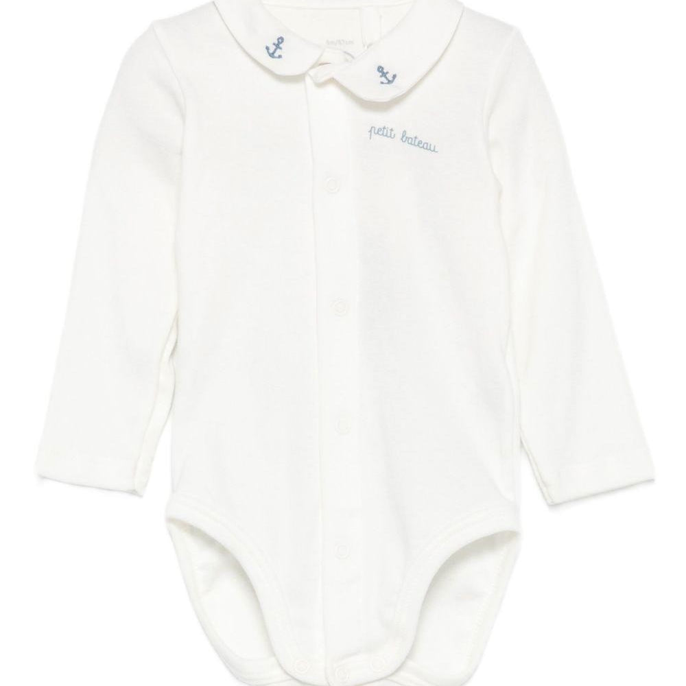 Body per neonati Petit Bateau bianco con ricamo con logo Anchor A0EKL 01 PETIT BATEAU KIDS
