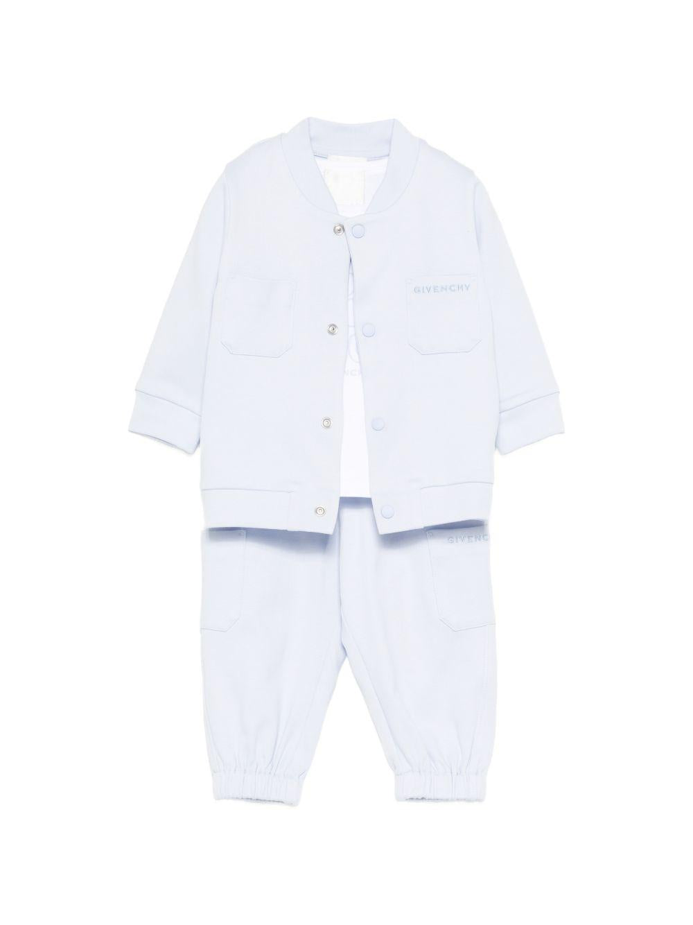 Set giacca, t-shirt e pantaloni per neonato Givenchy Kids azzurro con logo ricamato H31263 771 GIVENCHY KIDS