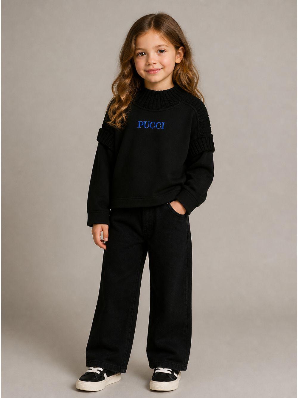 Felpa per bambina Emilio Pucci Junior nera con dettagli a coste PZ4A40 Z3183 930AZ EMILIO PUCCI KIDS
