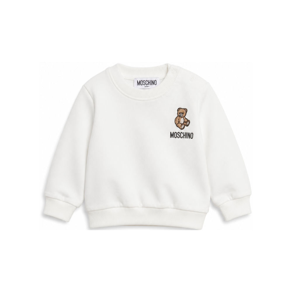 Felpa per neonati Moschino Kids bianco con ricamo Teddy Bear MUF06OLCA40 10063 MOSCHINO KIDS