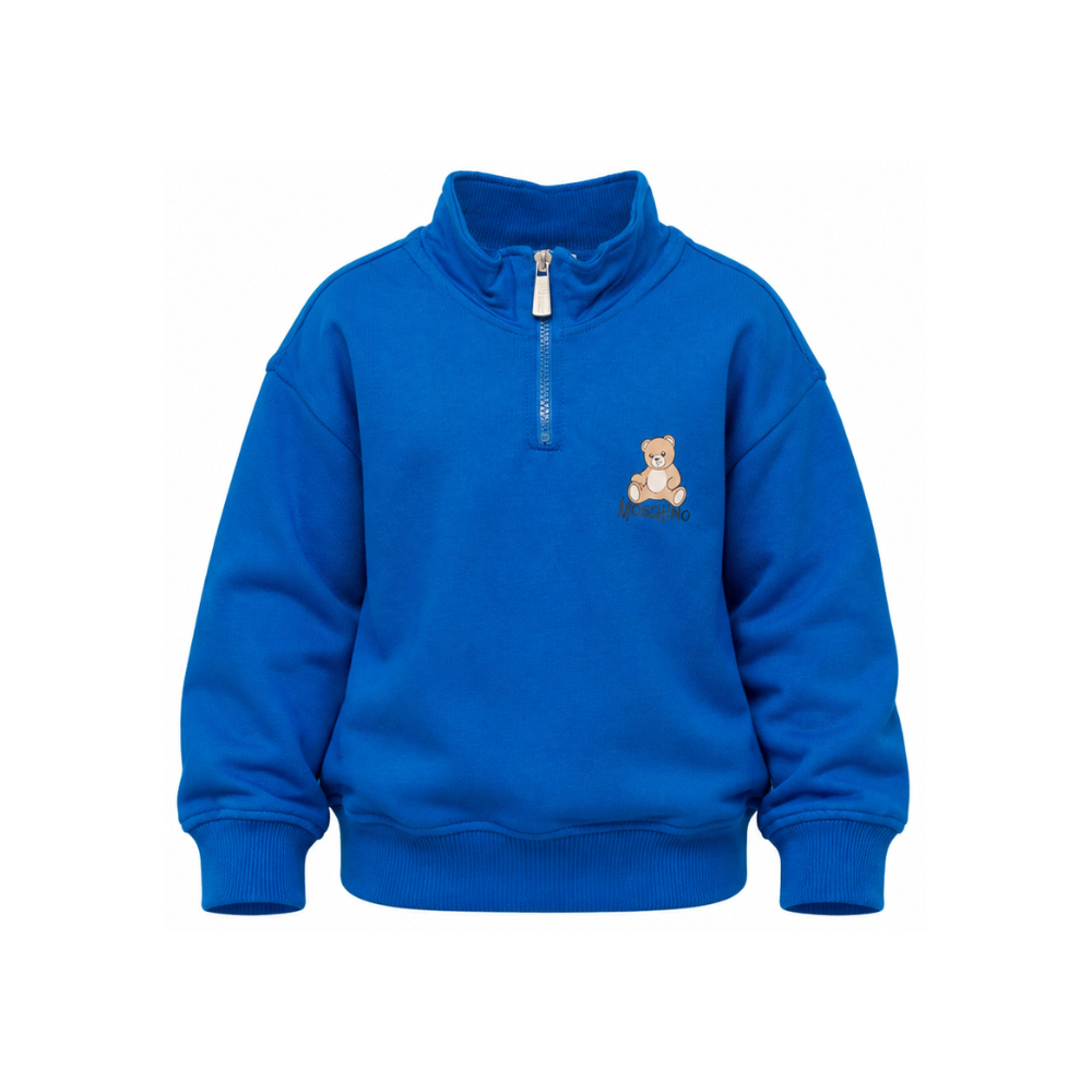 Felpa per bambino Moschino Kids blu con mezza zip HUF0A0LCA94 40157 MOSCHINO KIDS