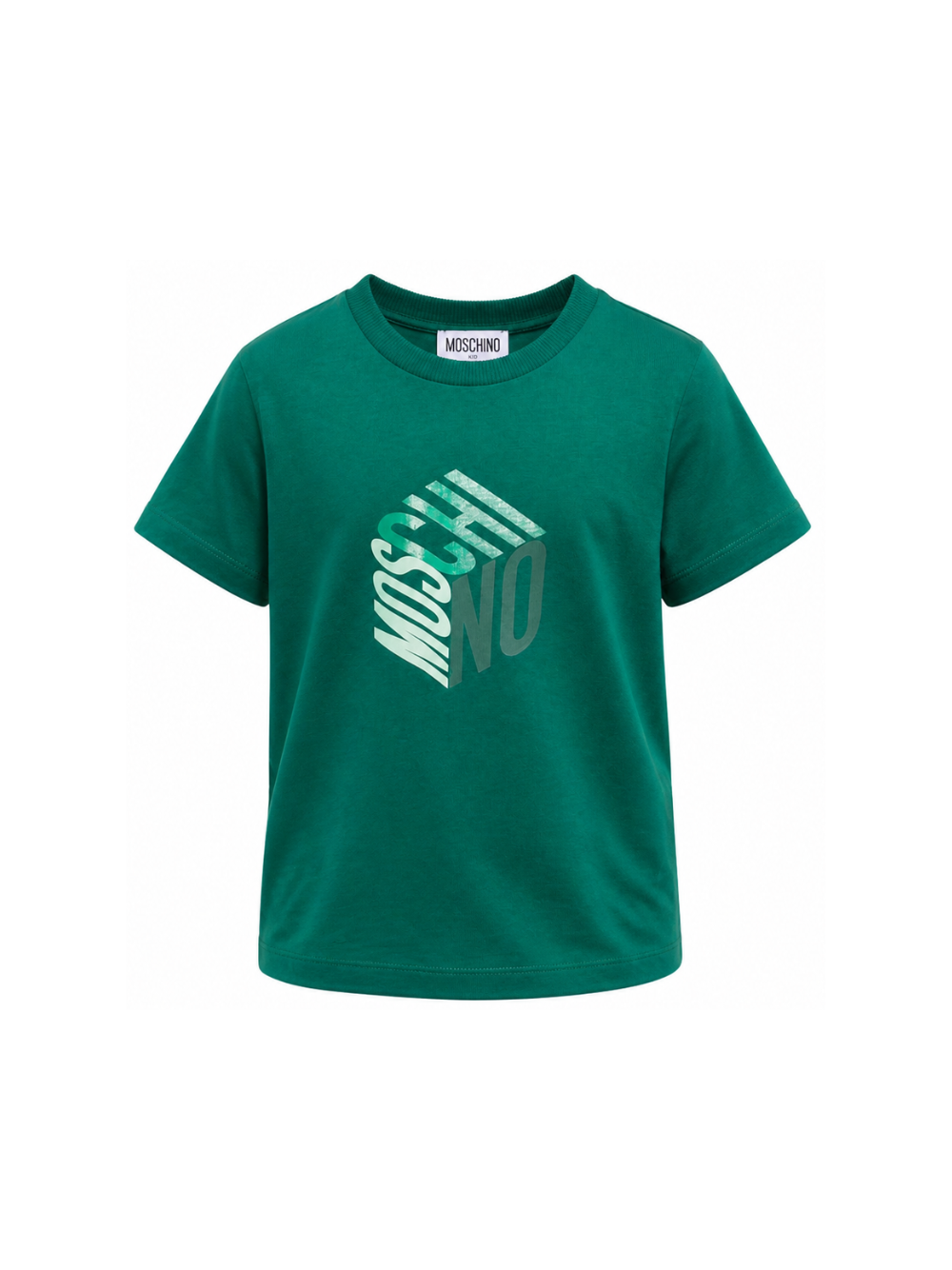 T-shirt per bambini Moschino Kids verde con stampa grafica del logo HMM05VLAA57 30327 MOSCHINO KIDS