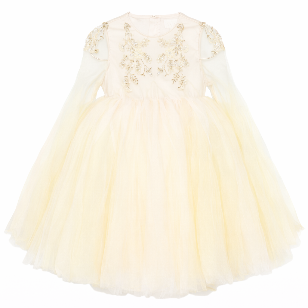 Abito per bambina Maison Ava giallo con decorazione con cristalli MA FW25 GC48 YELLOW/WHITE MAISON AVA KIDS
