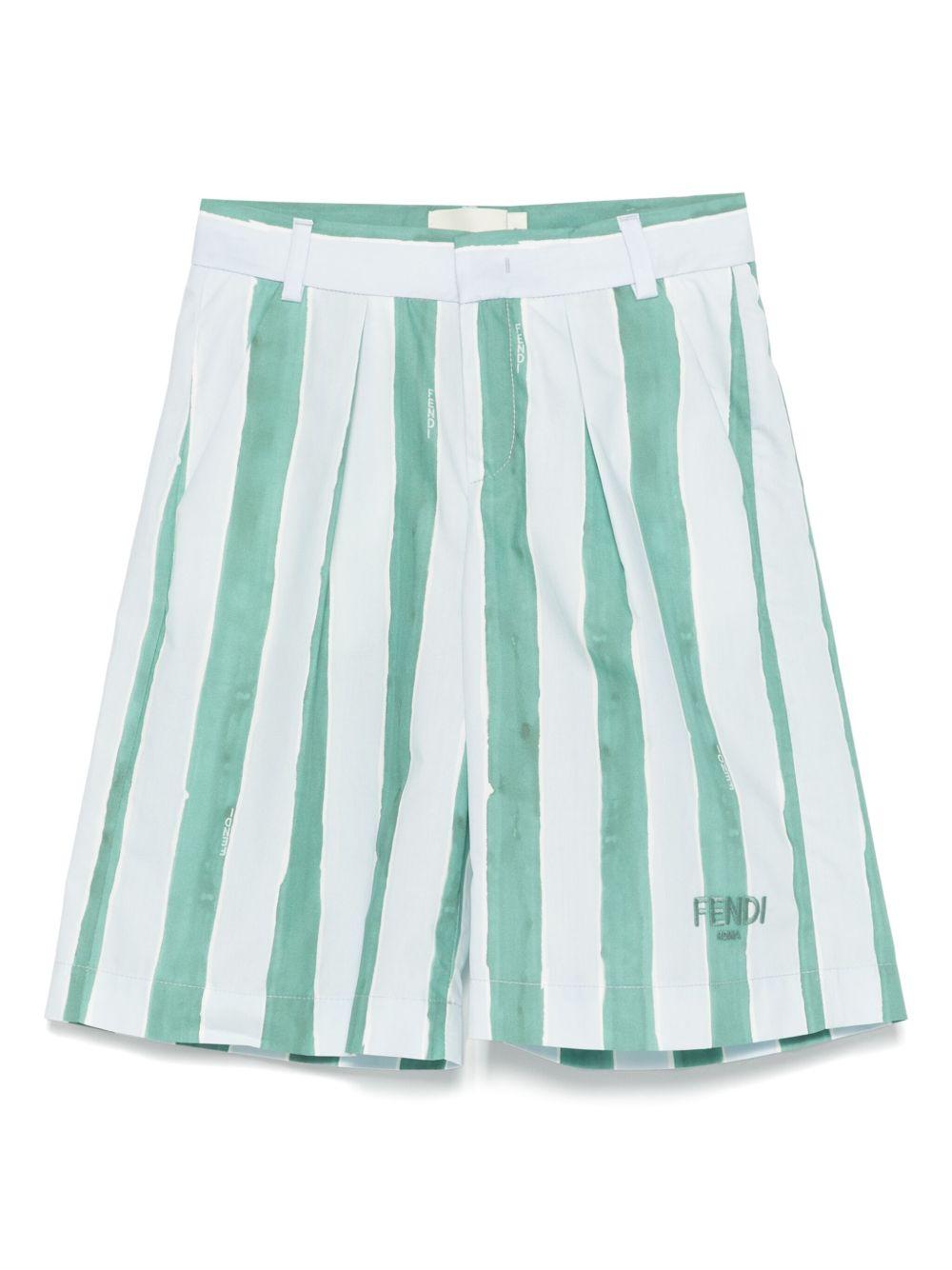 Shorts per bambino Fendi Kids bianco a righe verticali verdi JMF516 AS67 F1R0V FENDI KIDS