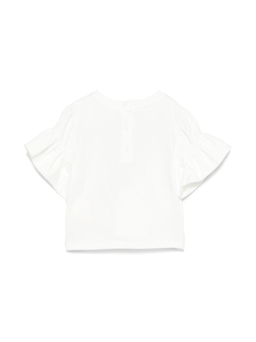 T-shirt per neonata Fendi Kids bianco con stampa sul davanti e maniche con ruches BFI162 ST8 F0TU9 FENDI KIDS