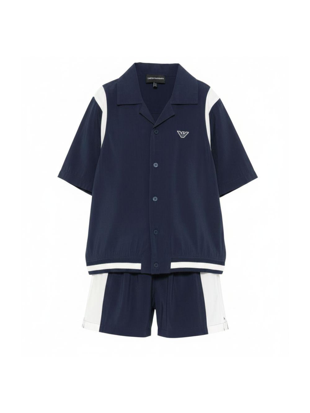 Set due pezzi per bambino Emporio Armani blu scuro con logo ricamato EB001042 AF20699 MB569 EMPORIO ARMANI KIDS