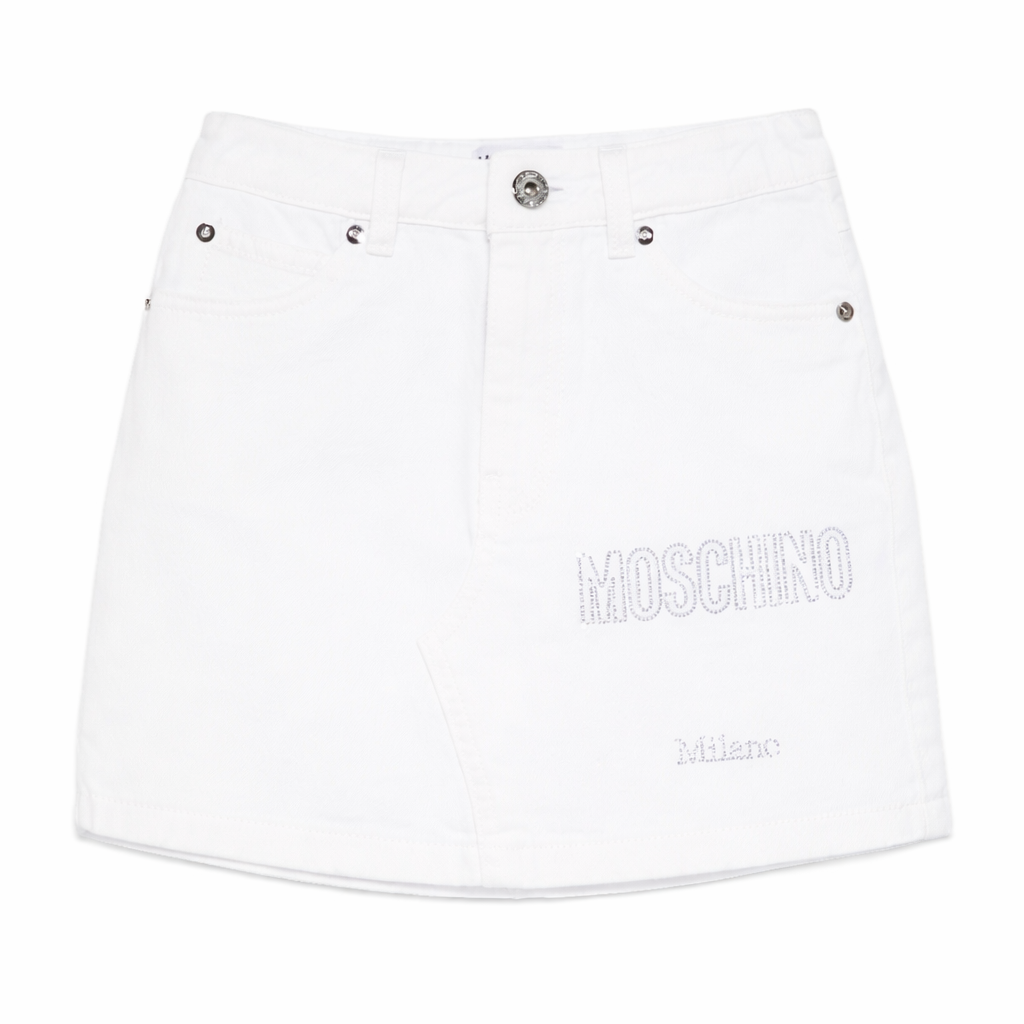 Gonna per bambina Moschino Kids bianca con logo decorato<BR/> HBJ03MLSC00 10101 MOSCHINO KIDS