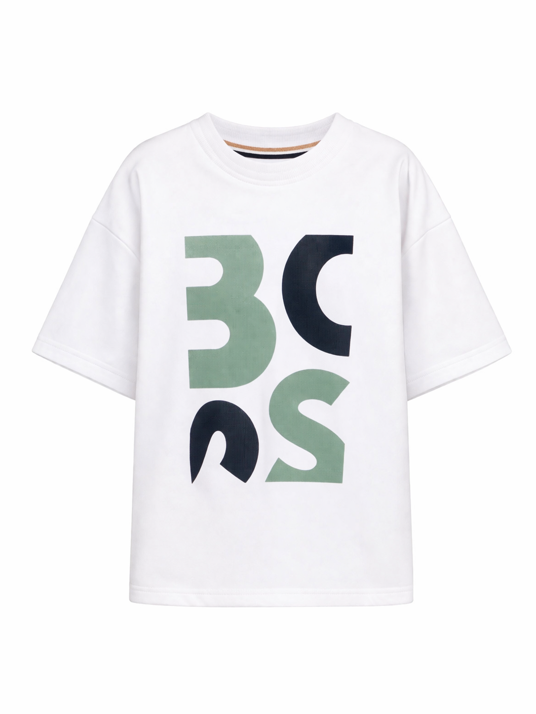 T-shirt per bambino Boss Kidswear bianco con stampa grafica sul davanti J52990 10P BOSS KIDS