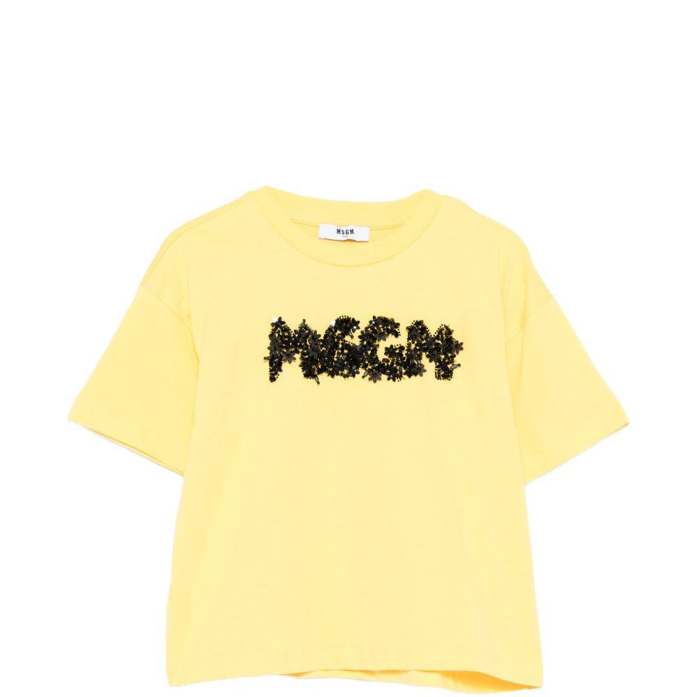 T-shirt per bambina MSGM Kids gialla con applicazione logo S6MSJGTH087 MS009 MSGM KIDS