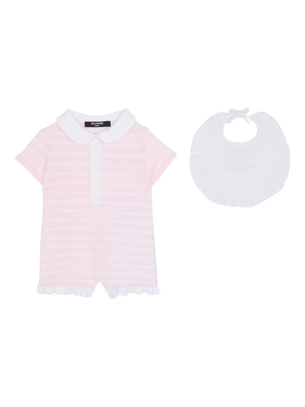 Set tutina e bavaglino per neonata Balmain Kids rosa con motivo a righe BYB000 Z3657 51EBC BALMAIN KIDS