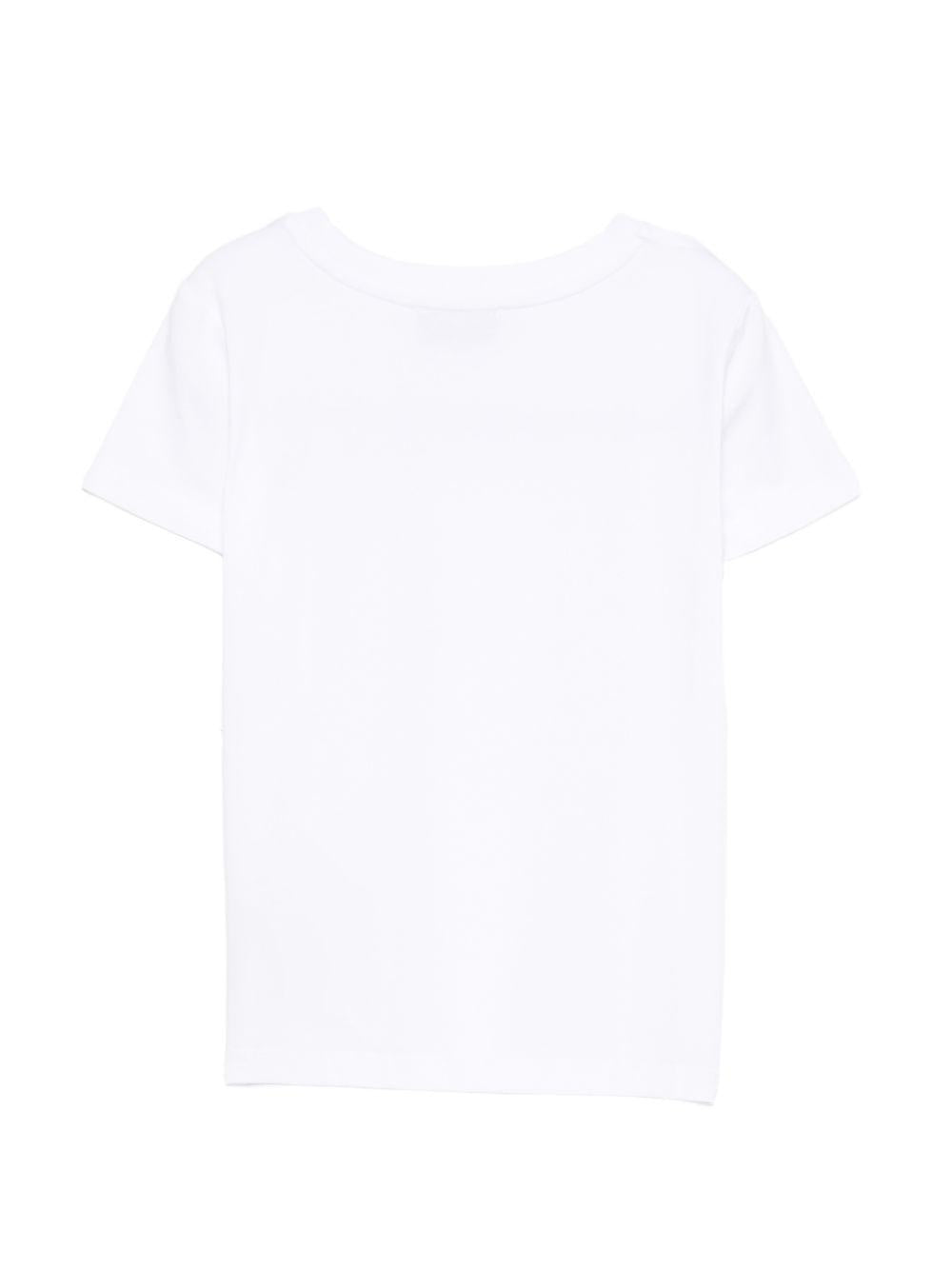 T-shirt per bambina Moschino Kids bianca con logo con strass HHM06KLBA10 10101 MOSCHINO KIDS