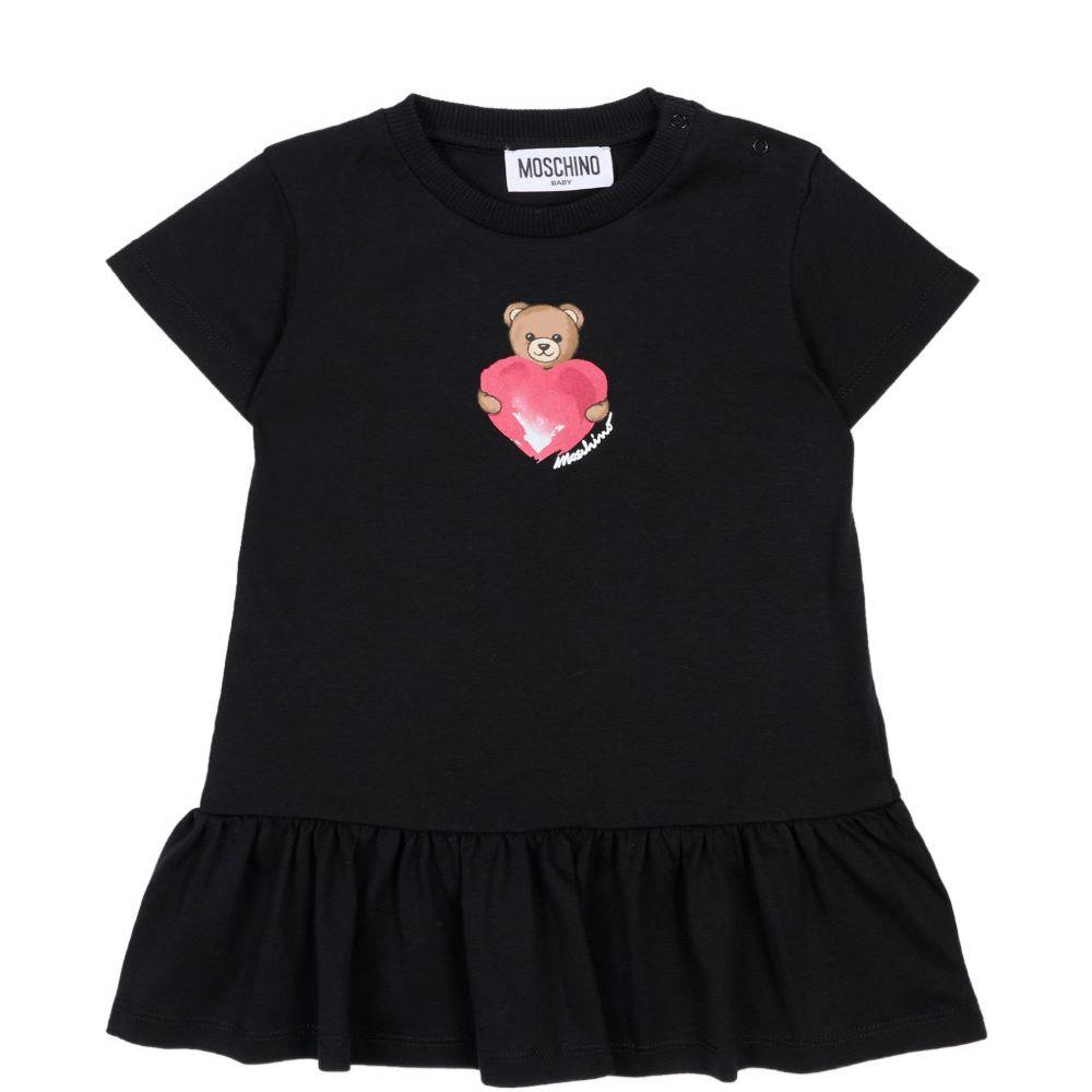 Abito per neonata Moschino Kids nero con stampa Teddy Bear MDV0DJLAA02 60100 MOSCHINO KIDS