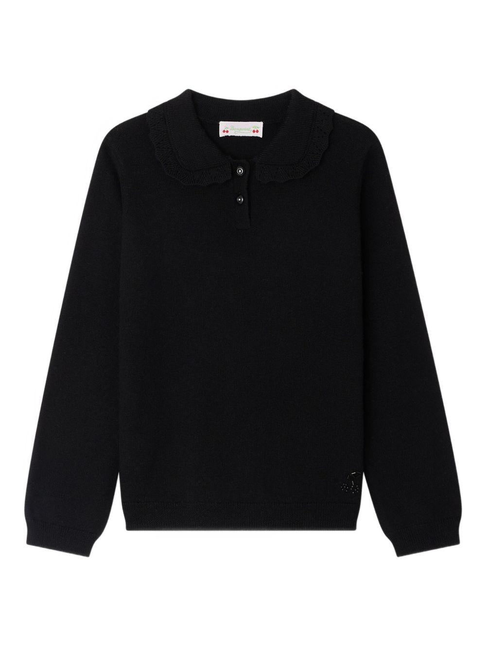 Maglione per bambina Bonpoint nero con colletto con ruches W05GJUK00017 099 BONPOINT