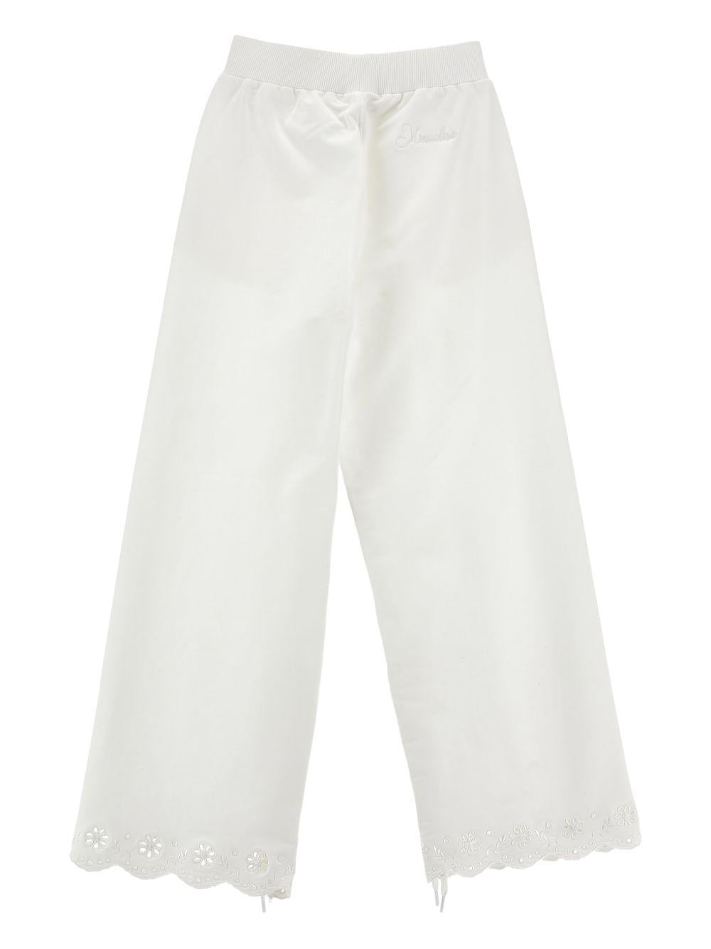 Pantaloni per bambina Monnalisa bianchi con ricamo a fiori 17G400 7014 0001 MONNALISA KIDS