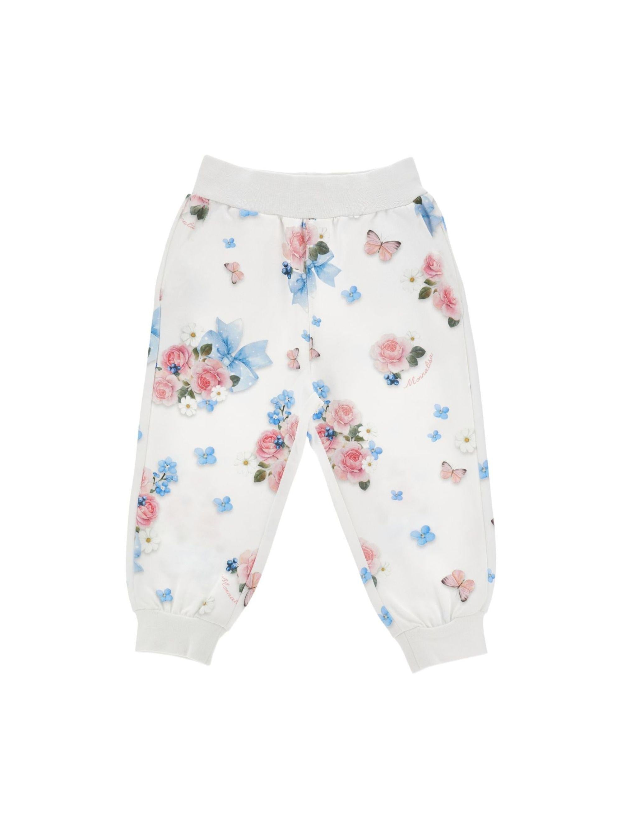 Pantaloni per neonata Monnalisa bianchi con stampa fiori all-over 39G400 7003 0099 MONNALISA