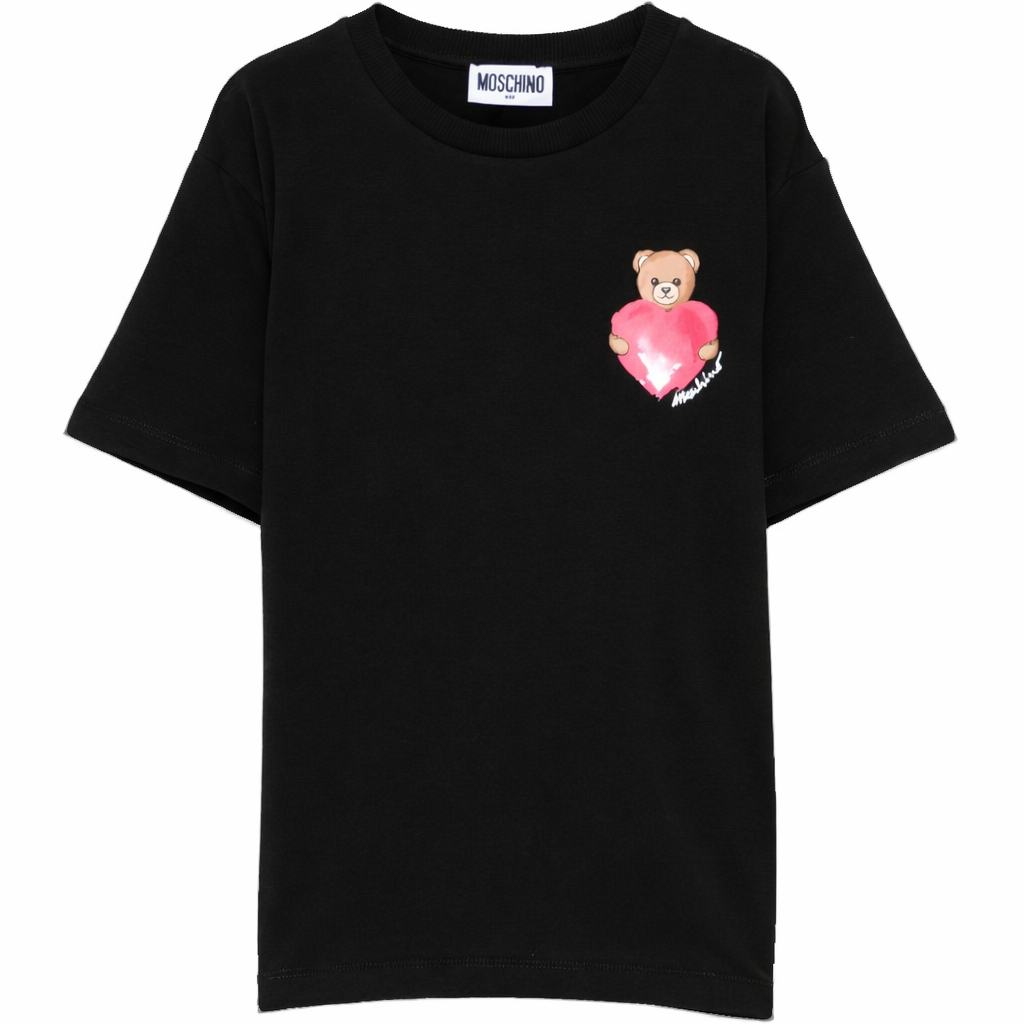 T-shirt per bambina Moschino Kids nera con stampa Teddy HDM076LBA00 60100 MOSCHINO KIDS