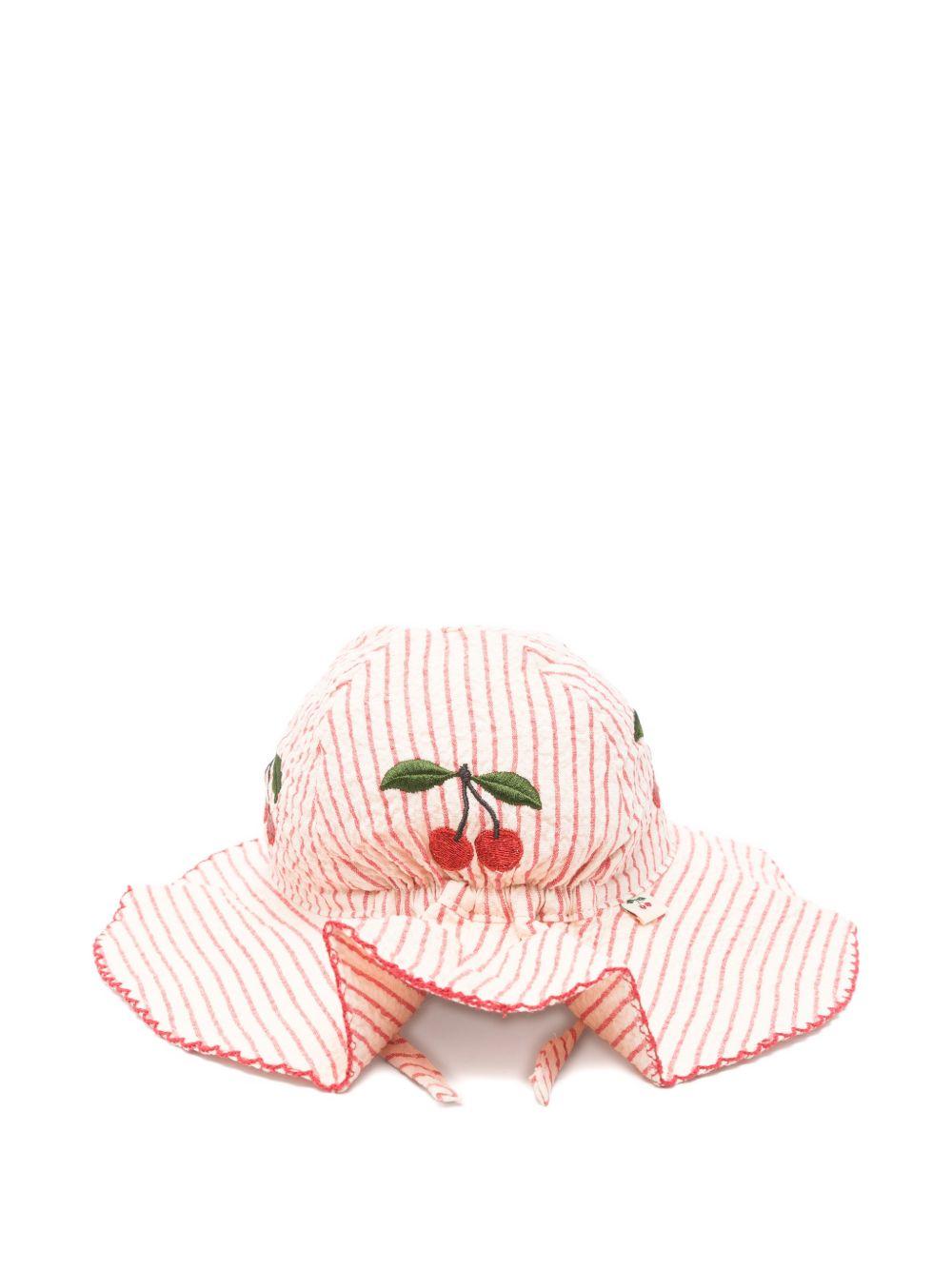 Cappello seersucker per neonata Konges Slojd beige con motivo a righe KS105348 AMOUR STRIPE KONGES SLOJD