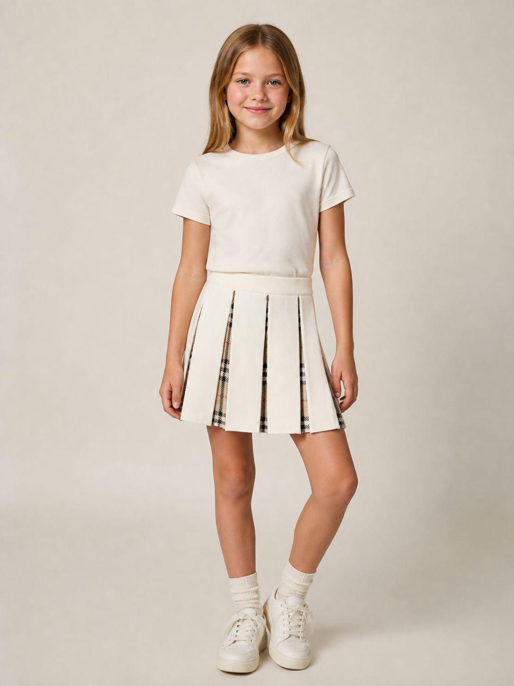 Gonna plissettata per bambina Burberry Kids beige in misto lana Check 8125915 A1452 BURBERRY KIDS