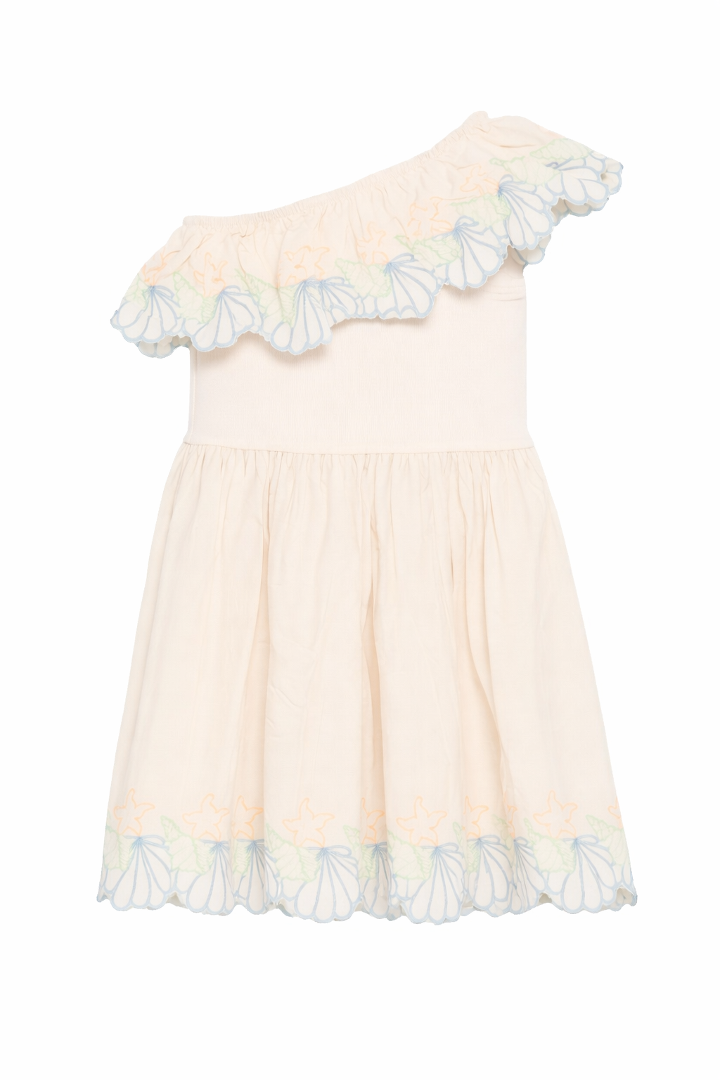 Abito per bambina Molo monospalla beige con dettagli a volant 2S26E132 2444 MOLO