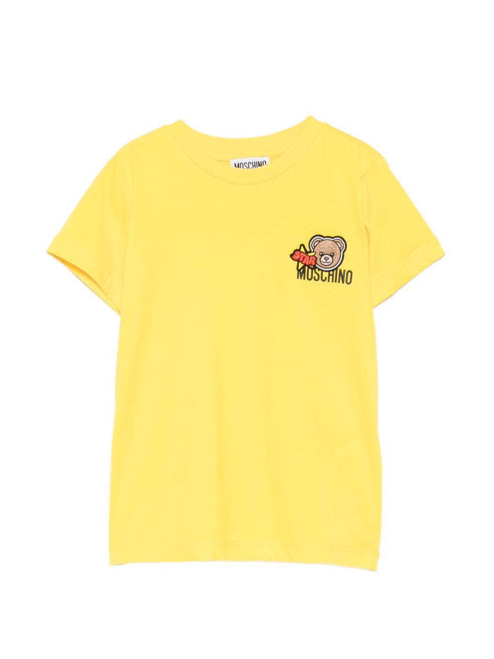 T-shirt per bambini Moschino Kids gialla con ricamo orsetto sul davanti HTM058LAA24 50577 MOSCHINO KIDS