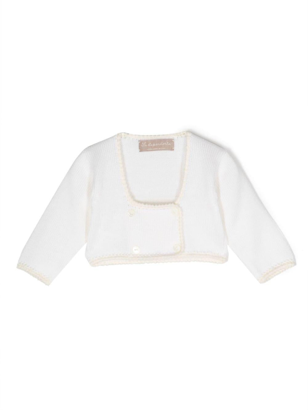 Cardigan doppiopetto per neonata La Stupenderia bianco con scollo quadrato WBSC60 800 LA STUPENDERIA