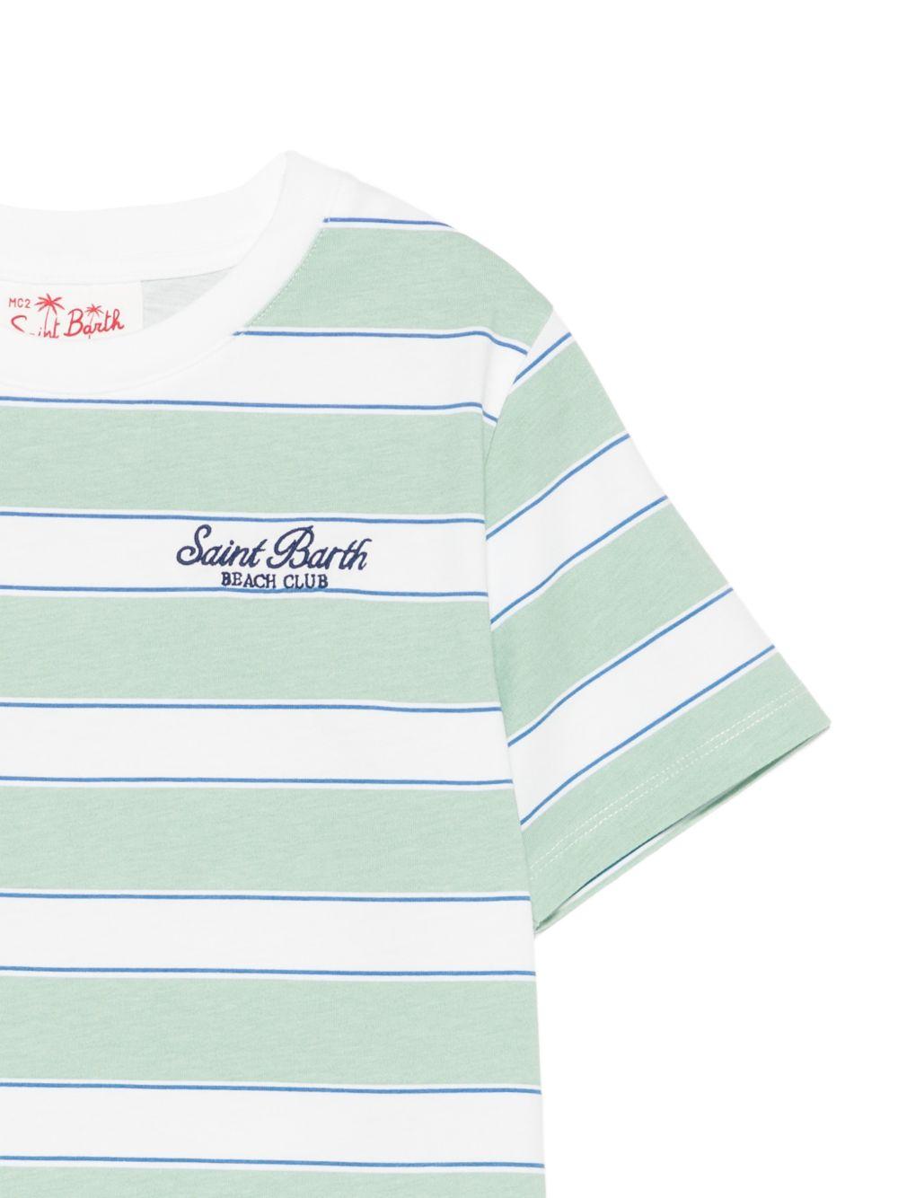 T-shirt per bambino MC2 Saint Barth Kids bianca e verde con motivo a righe orizzontali POT0002 01022L MC2 ST. BARTH KIDS