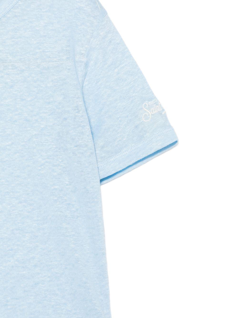 T-shirt per bambini MC2 Saint Barth Kids azzurro con logo sulla manica ALE0002 00555L MC2 ST. BARTH KIDS