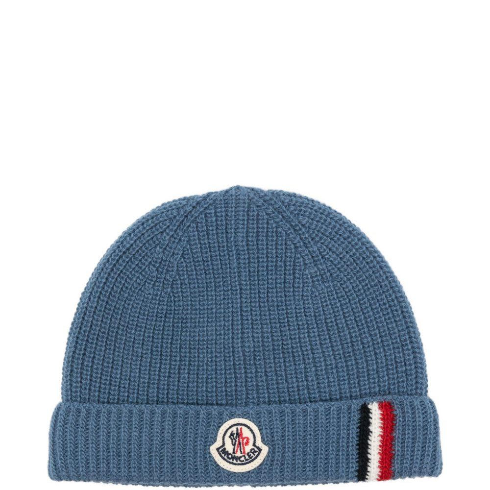 Berretto per neonati Moncler Enfant blu con lavorazione in maglia a coste K29513B00013M1241 71G MONCLER KIDS