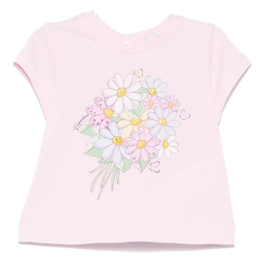 T-shirt per neonata Monnalisa rosa in jersey con stampa bouquet 39E612 5002 0090 MONNALISA
