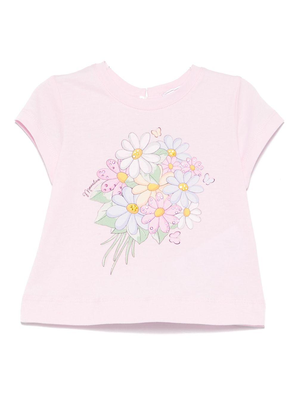 T-shirt per neonata Monnalisa rosa in jersey con stampa bouquet 39E612 5002 0090 MONNALISA