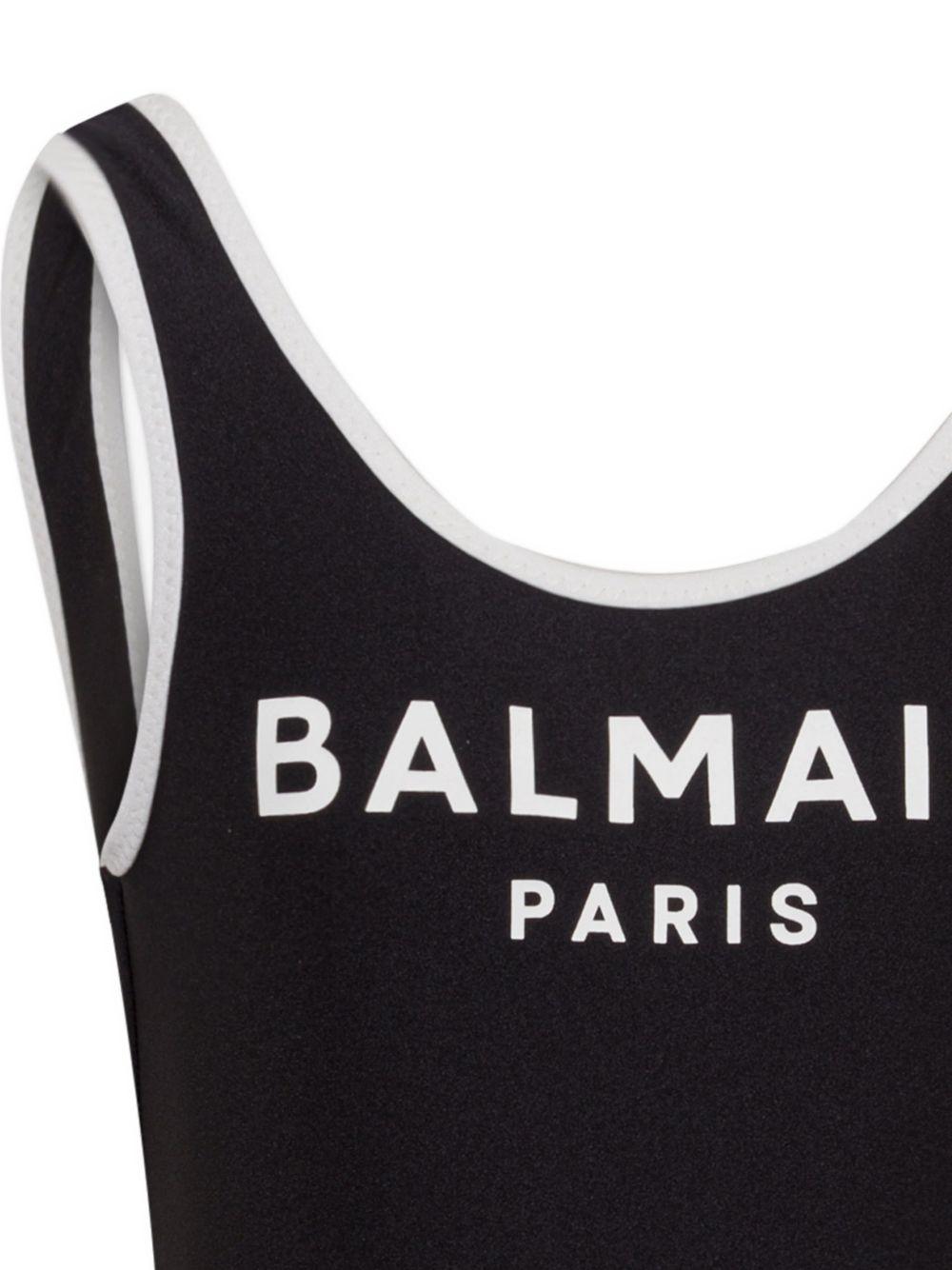 Costume per bambina Balmain Kids nero con stampa logo sul davanti BXCA0D Z0005 930BC BALMAIN KIDS