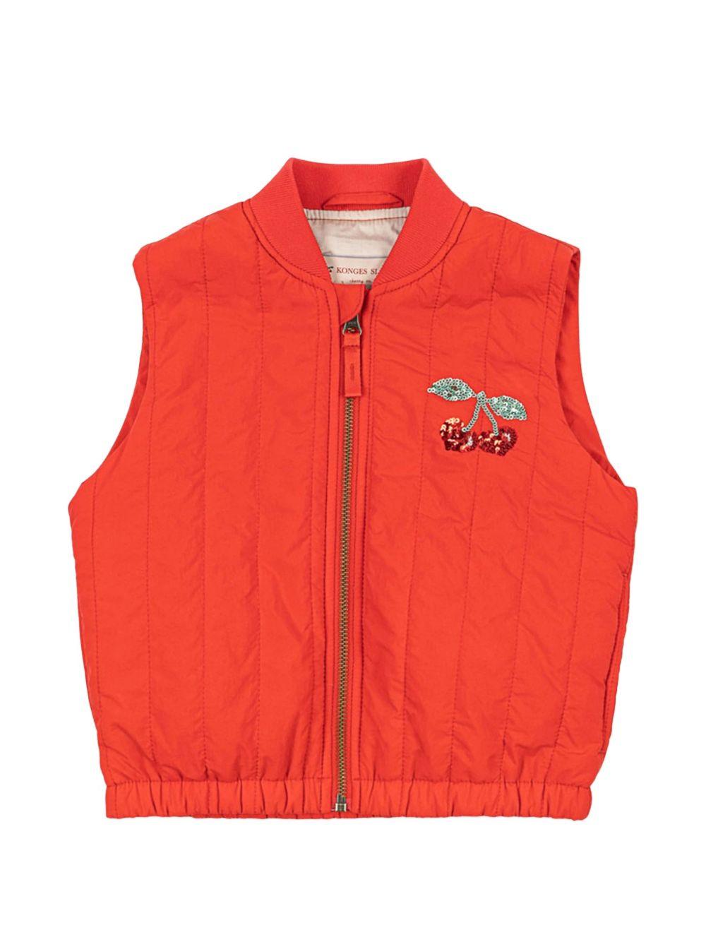 Gilet per bambina Konges Sløjd rosso con decorazione ciliegie sul retro KS104889 RED KONGES SLOJD
