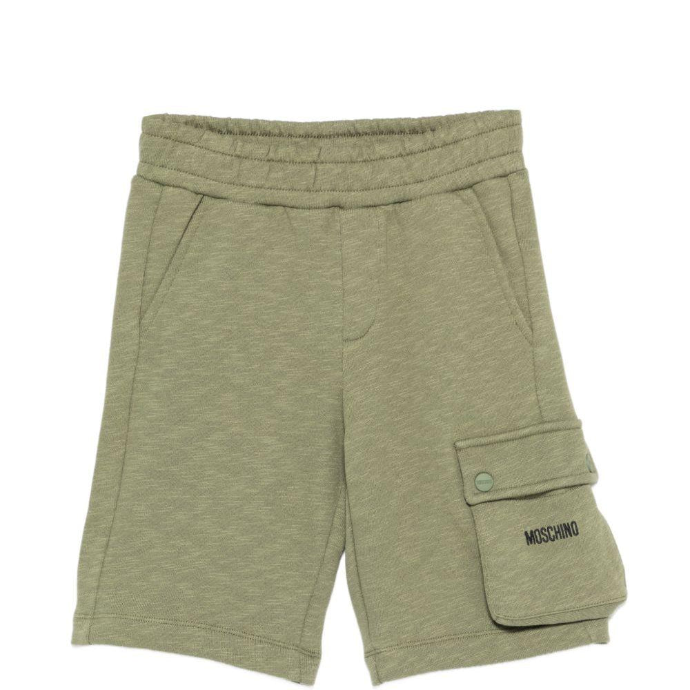 Shorts per bambino Moschino Kids verde con logo sul davanti HUQ02QLCA88 30037 MOSCHINO KIDS