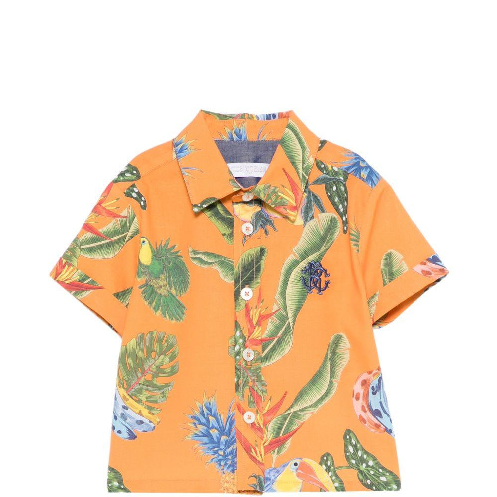 Camicia per neonato Roberto Cavalli Kids arancione con stampa tropicale CIP26089CA TR. ORANGE ROBERTO CAVALLI KIDS