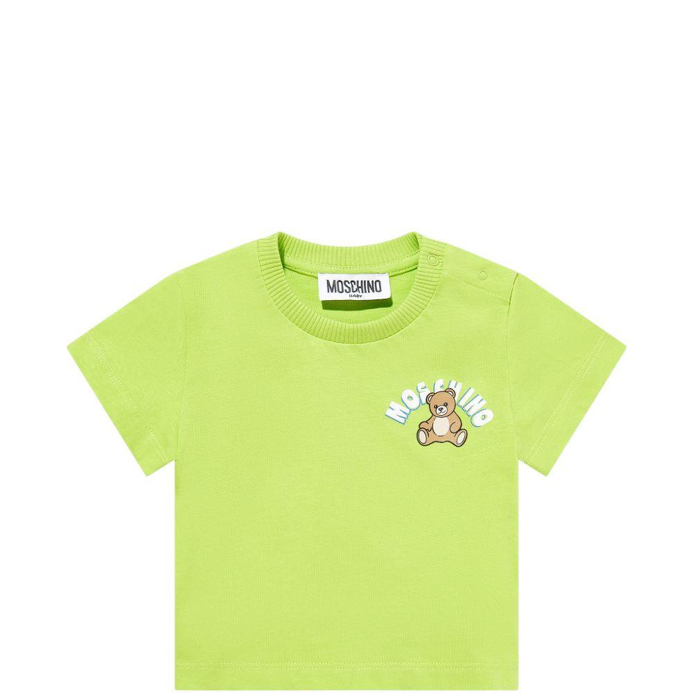 T-shirt per neonati Moschino Kids verde con stampa Teddy Bear sul davanti MZM047LAA01 30355 MOSCHINO KIDS