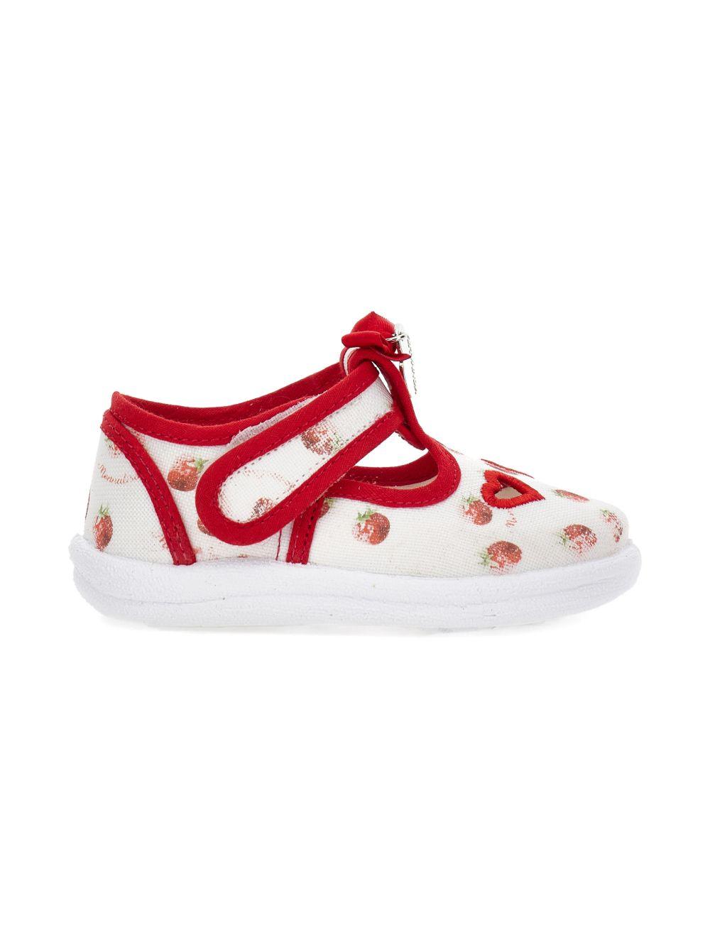 Ballerine per bambina Monnalisa bianche con stampa fragole all-over 83G003 7713 9944 MONNALISA